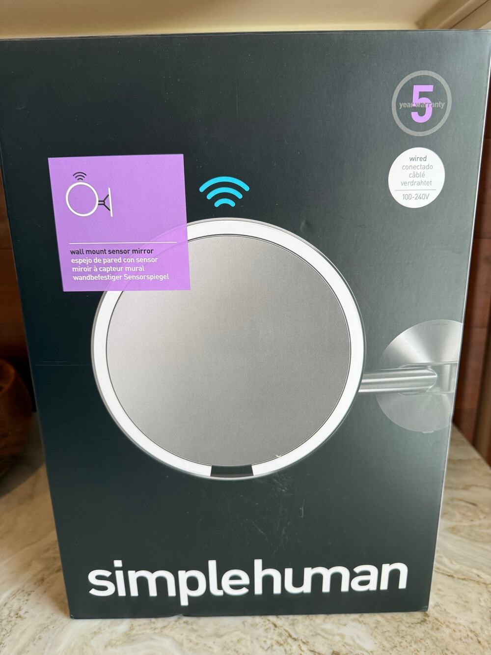 Simple Human Wired Wall Mount Sensor 8" Mirror Brushed Stainless Steel